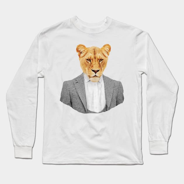 Lioness Portrait Long Sleeve T-Shirt by DarkMaskedCats